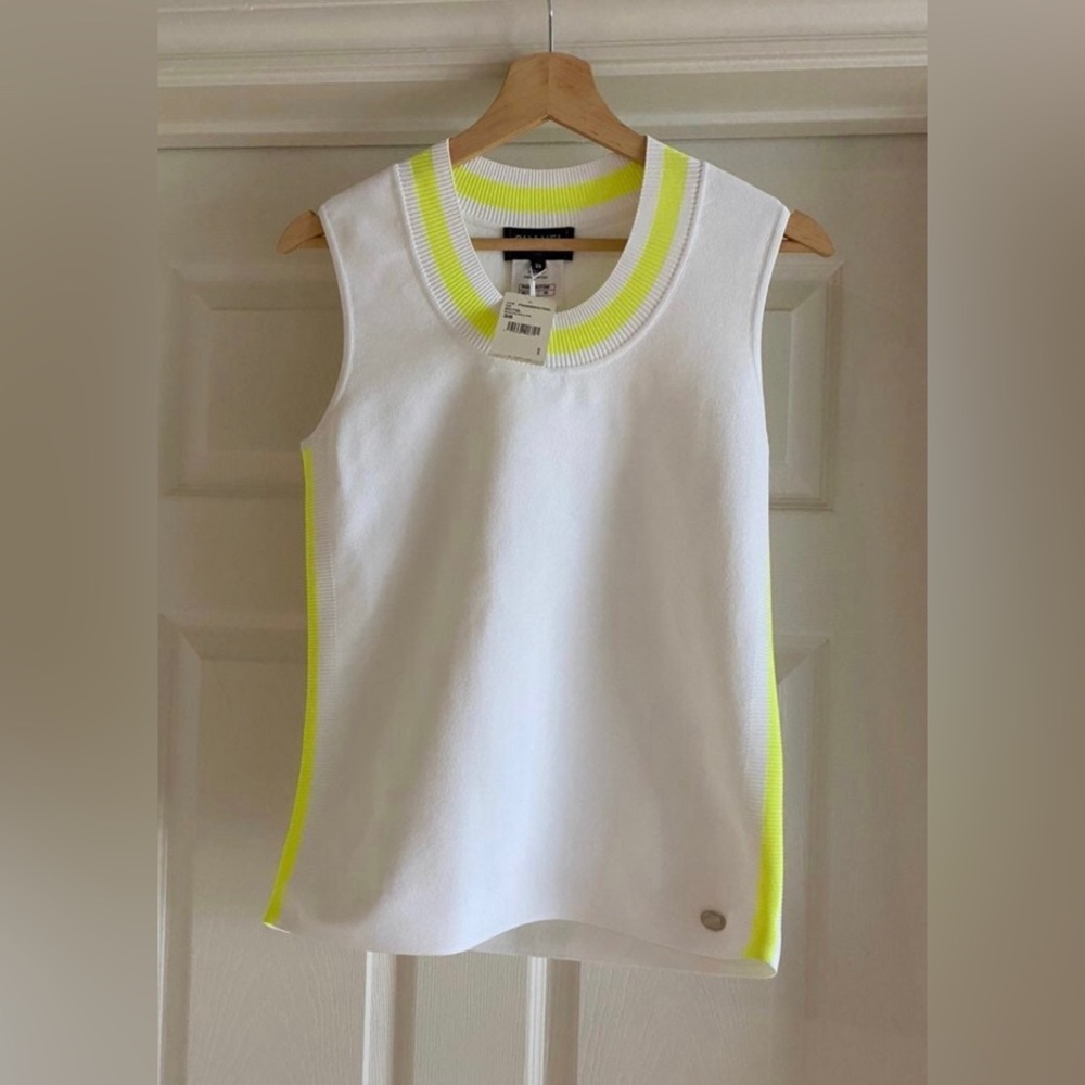NWT Chanel Viscose Tank Top Size 38 White & Yellow…. MSRP $